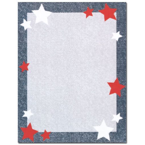 Red & White Stars on Denim Blue Paper