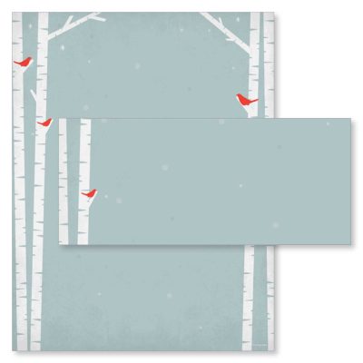 Cardinals and Birch Tree Silhouette Christmas Computer Printer Paper & Envelopes